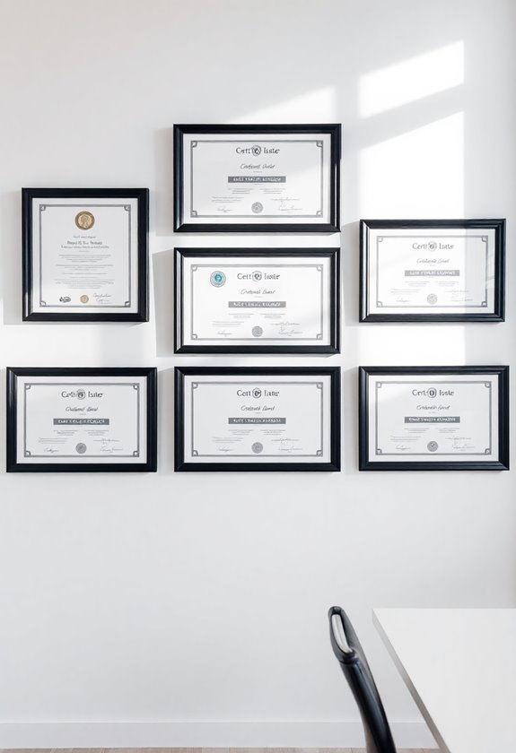 framed professional qualifications displayed