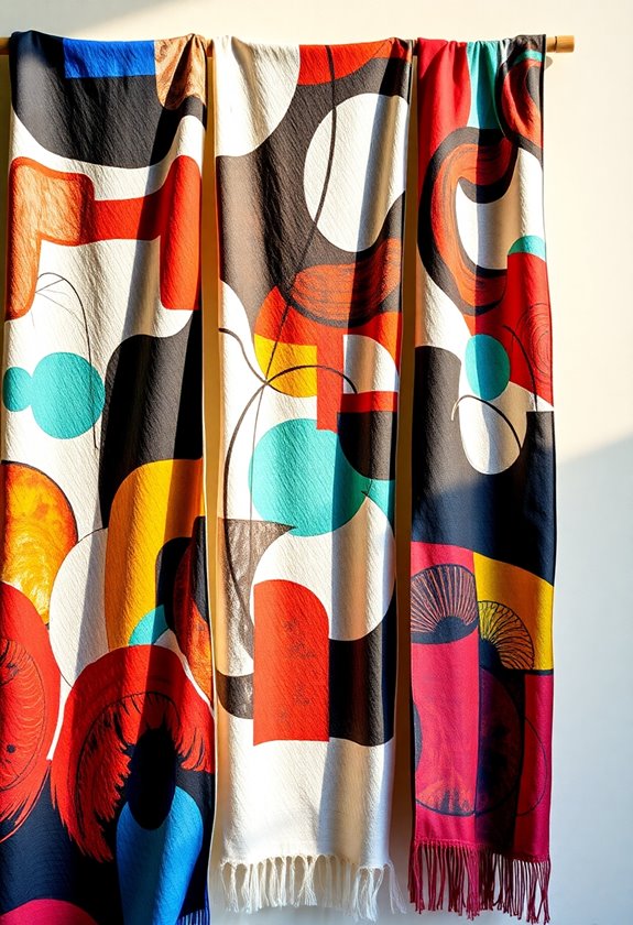 colorful textured wall hangings