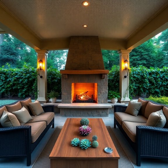 cozy outdoor fireplace patio