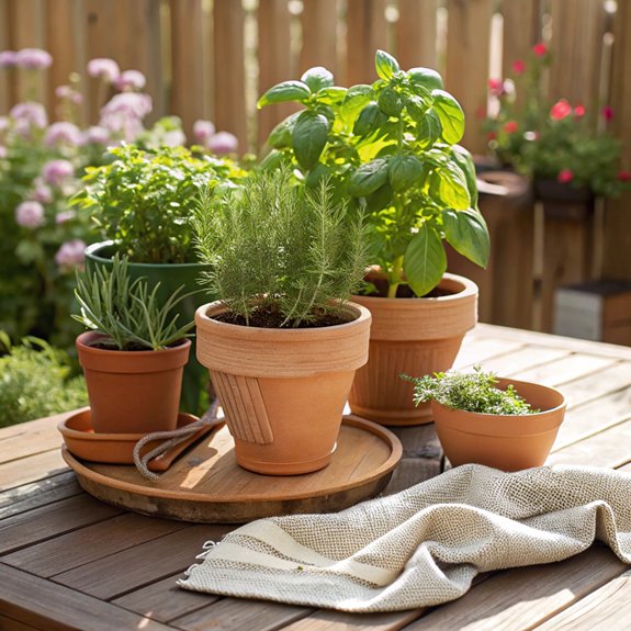 herbs in portable planters