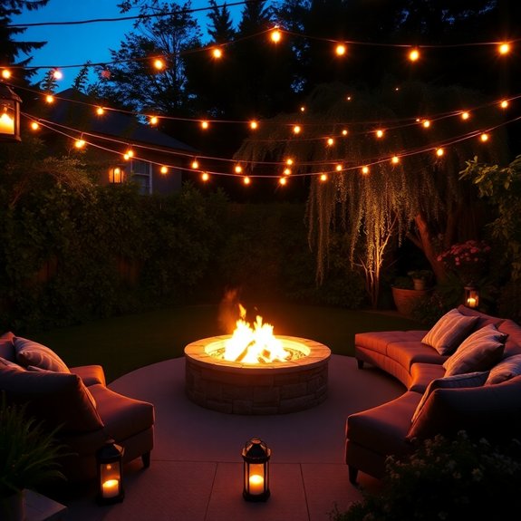 illuminated fire pit area