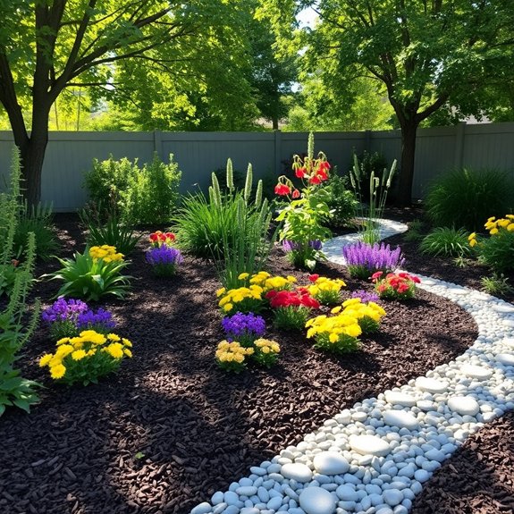 mulched flower garden beds