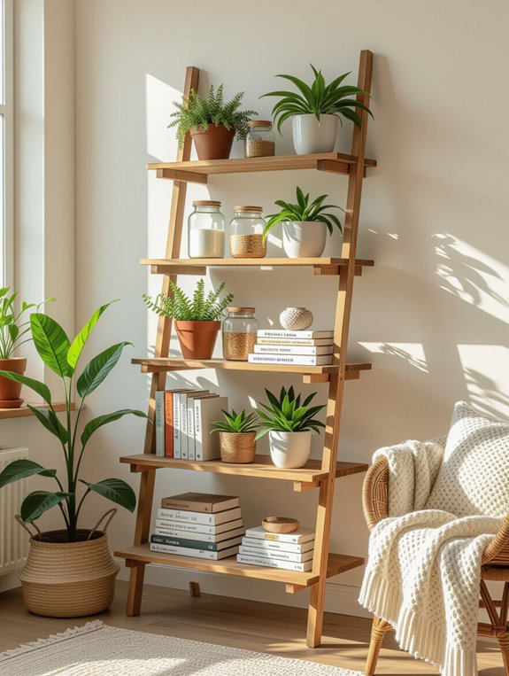 repurposed ladder shelf decor