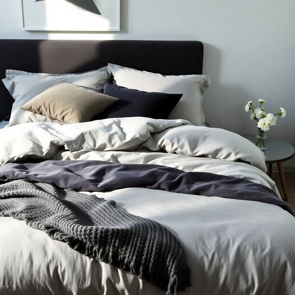 textured grey bed linens