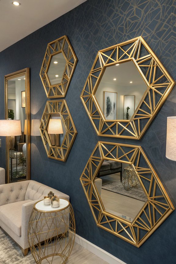 bold geometric gold mirrors