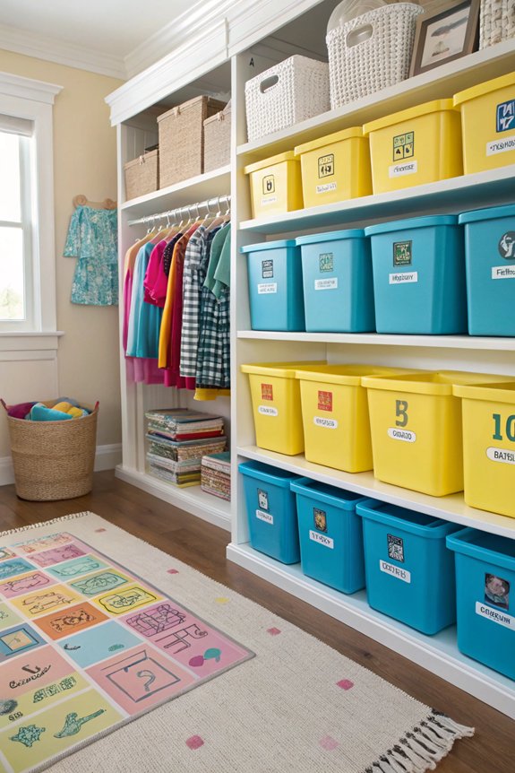 color coded organizational bins
