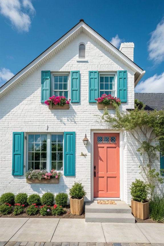 colorful accents enhance white brick