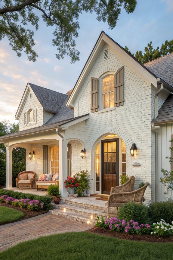 cozy white brick cottage