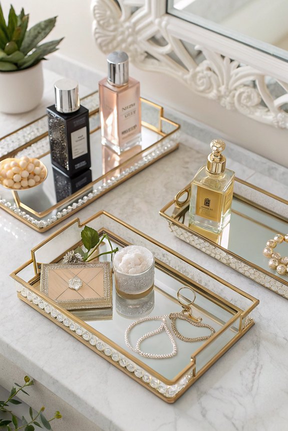 functional mirror tray organization
