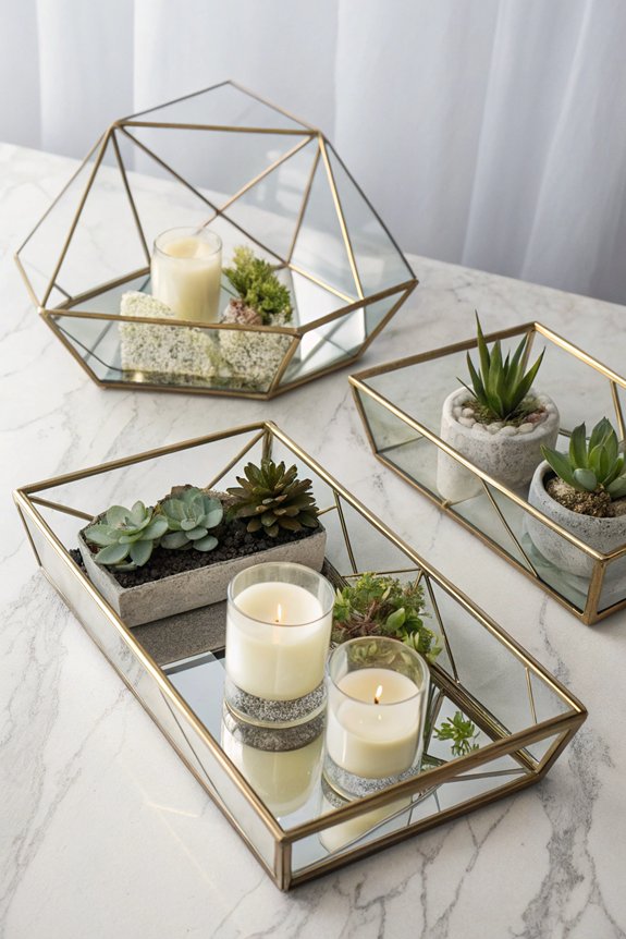 geometric mirror trays decor