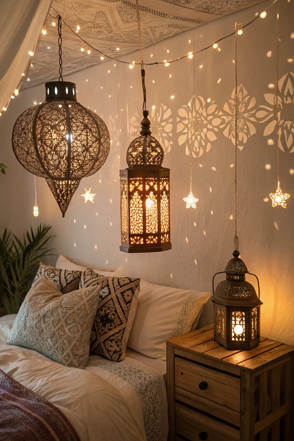 lanterns enhance bedroom decor