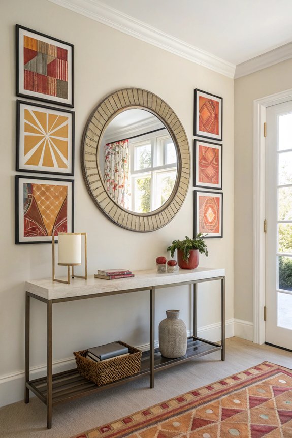 round mirrors and wall art