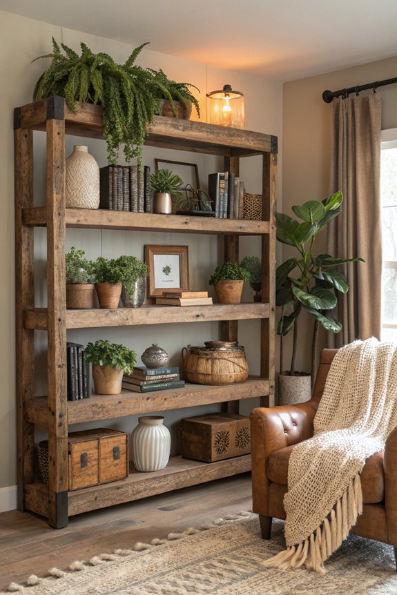 rustic wood shelving warmth