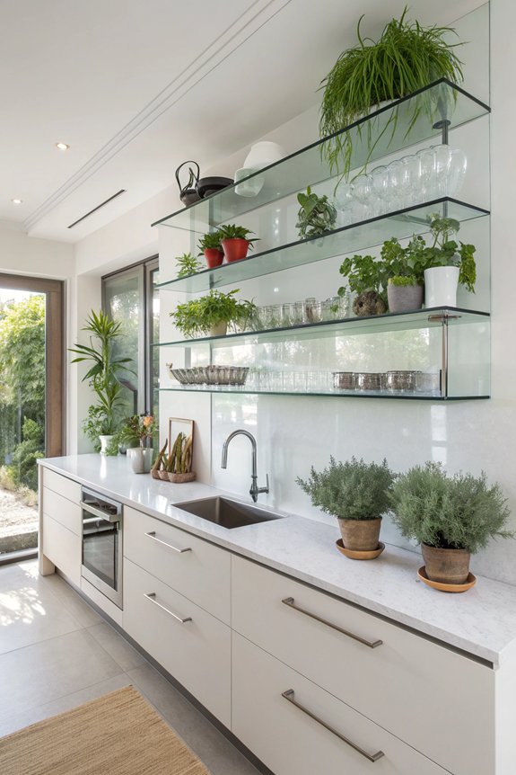 sleek modern glass shelving