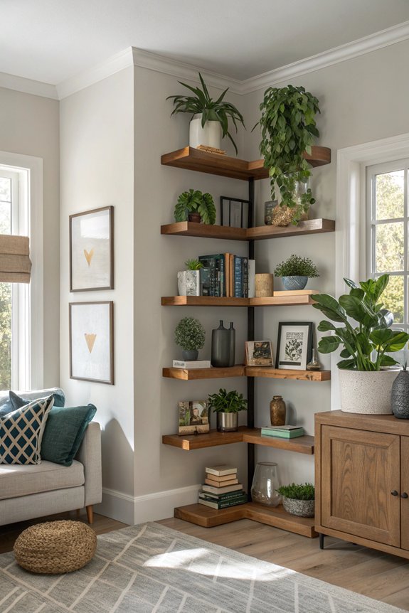utilize corner shelf spaces