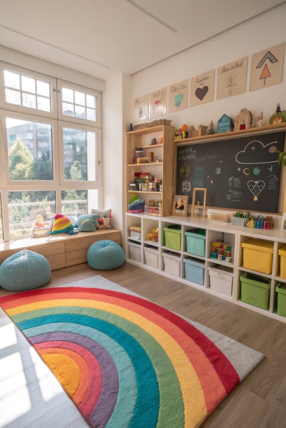 vibrant rugs define play areas