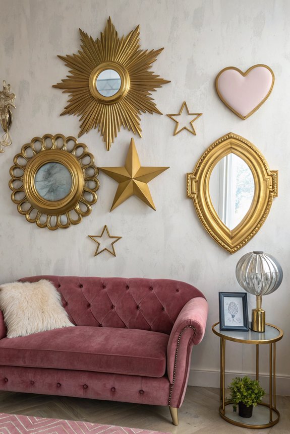 whimsical gold mirrors decor