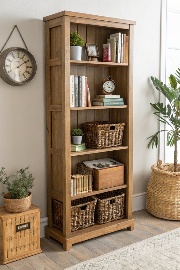 baskets enhance bookshelf organization