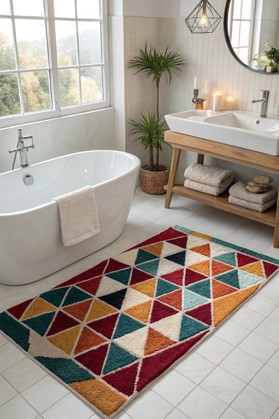 bold rug enhances bathroom aesthetics