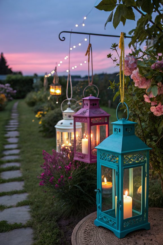colorful candle lanterns enhance gardens