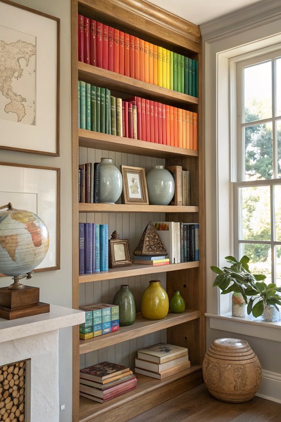 decorative objects enhance bookshelves