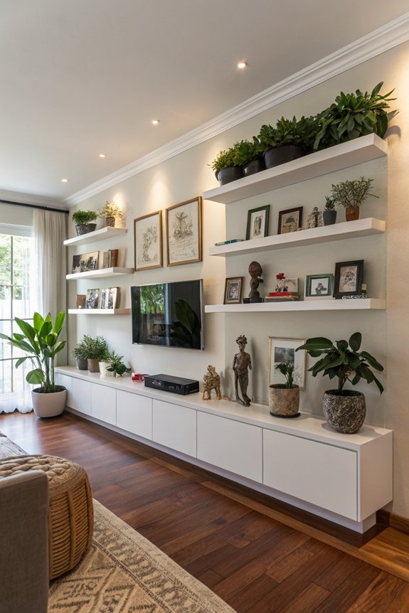 floating shelves enhance decor