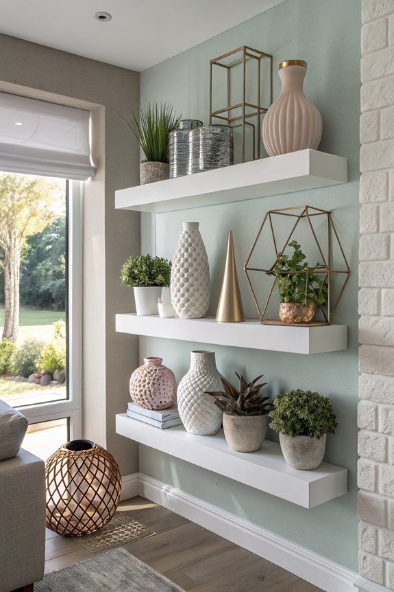 floating shelves enhance decor