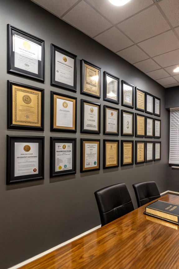 framed certifications as decor