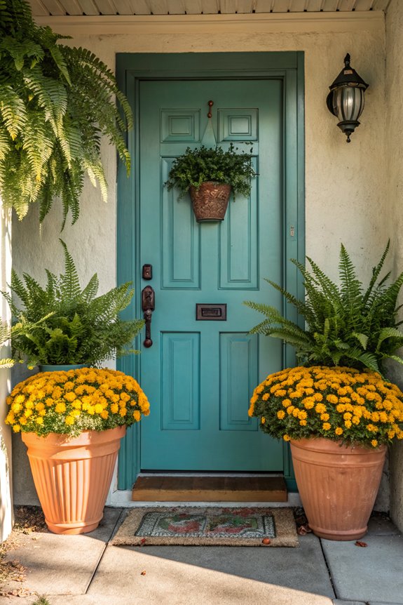 potted plants enhance entryway