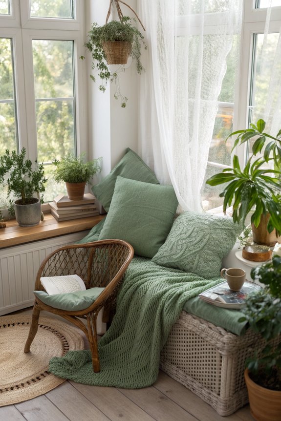 sage green reading nook