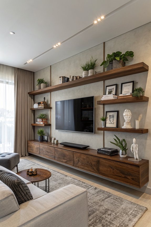 stylish floating shelves enhance