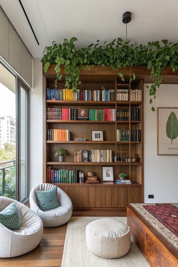 tall shelves enhance decor