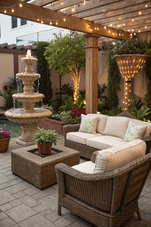 tranquil fountain enhances ambiance
