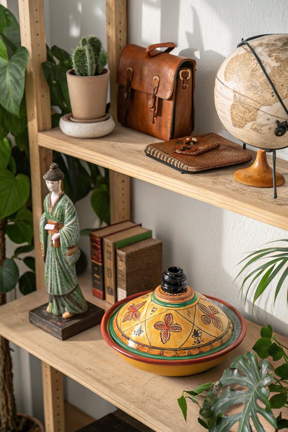travel inspired shelf decor