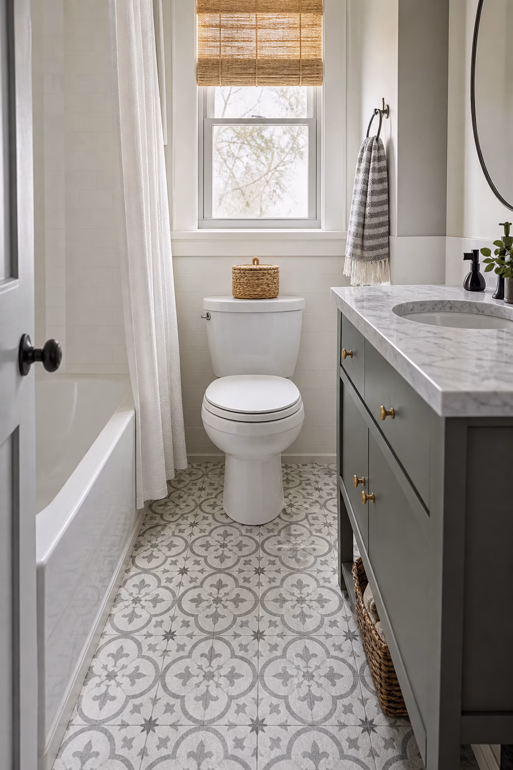Bathroom shower with refreshed grout, clean caulk lines, glass panel, and new trim