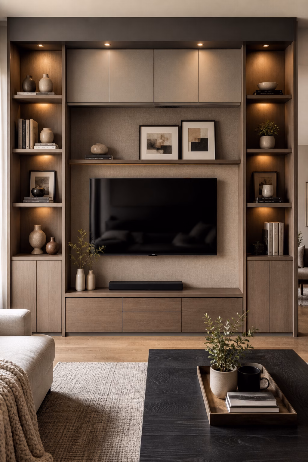 Restrained ceramic plate wall decorating a chic dining room