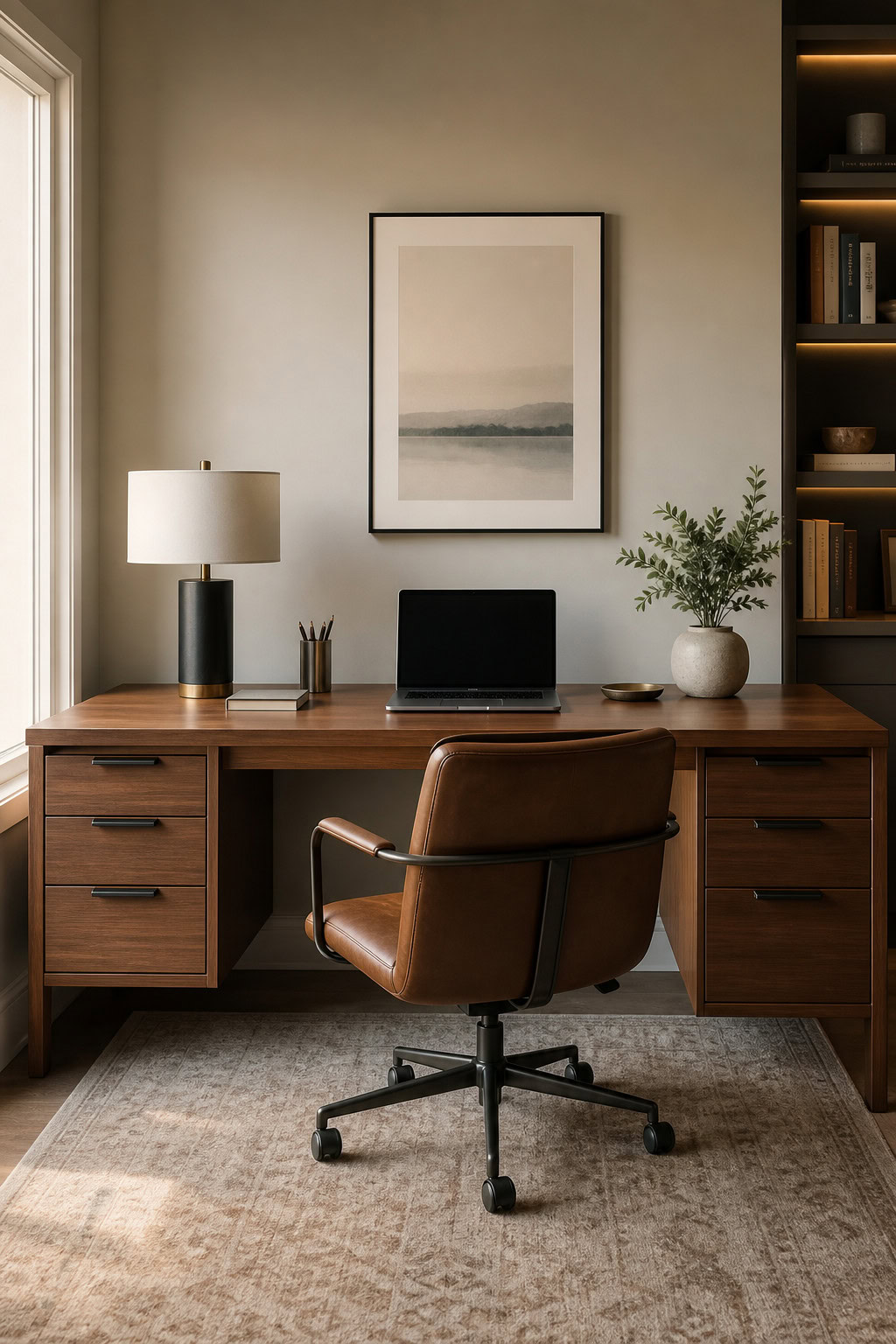 Desk with hidden cable management and a clean front view