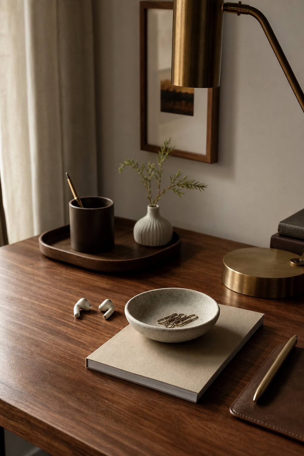 Small ceramic catchall bowl organizing tiny desk essentials