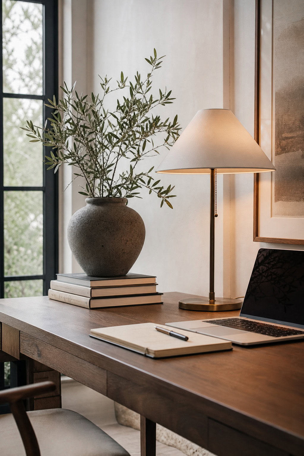 Short stack of books used as a stylish desk riser