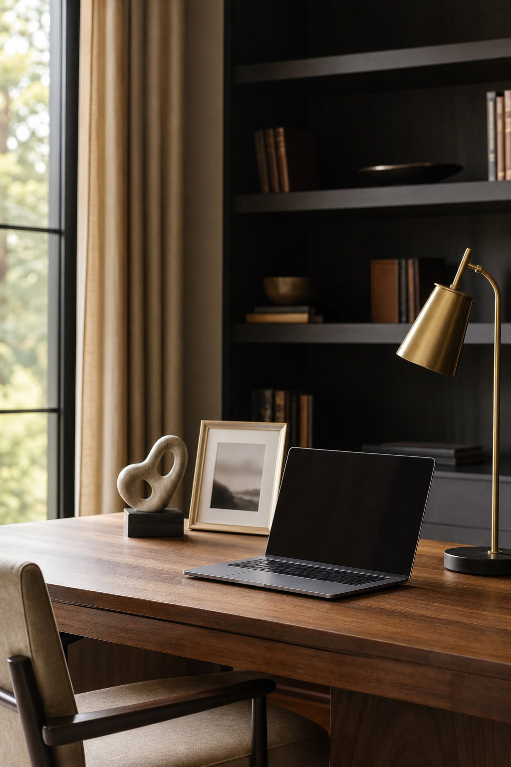 Personal ceramic object adding meaning to a refined desk workspace