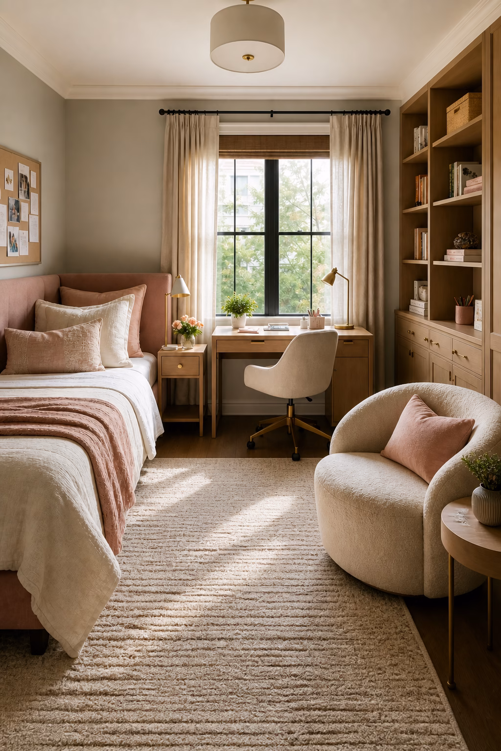 Warm ceramic bedside lamps creating soft evening light in a refined bedroom