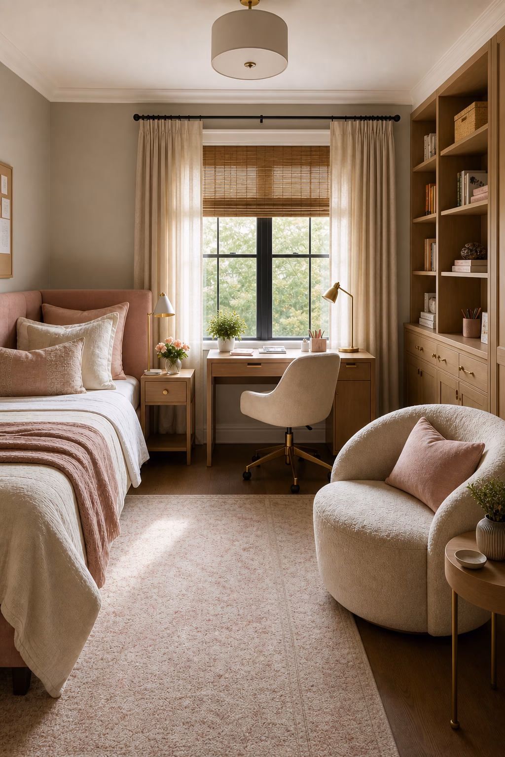 Subtle bedroom scent styling with a ceramic diffuser and candle on a stone tray