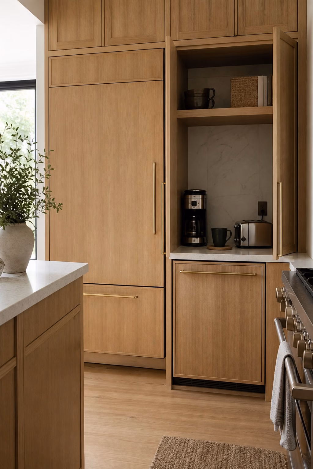 Integrated appliances creating a calm modern kitchen
