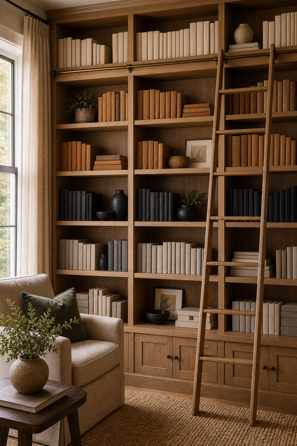 Bookshelf organized by use before color for practical decor