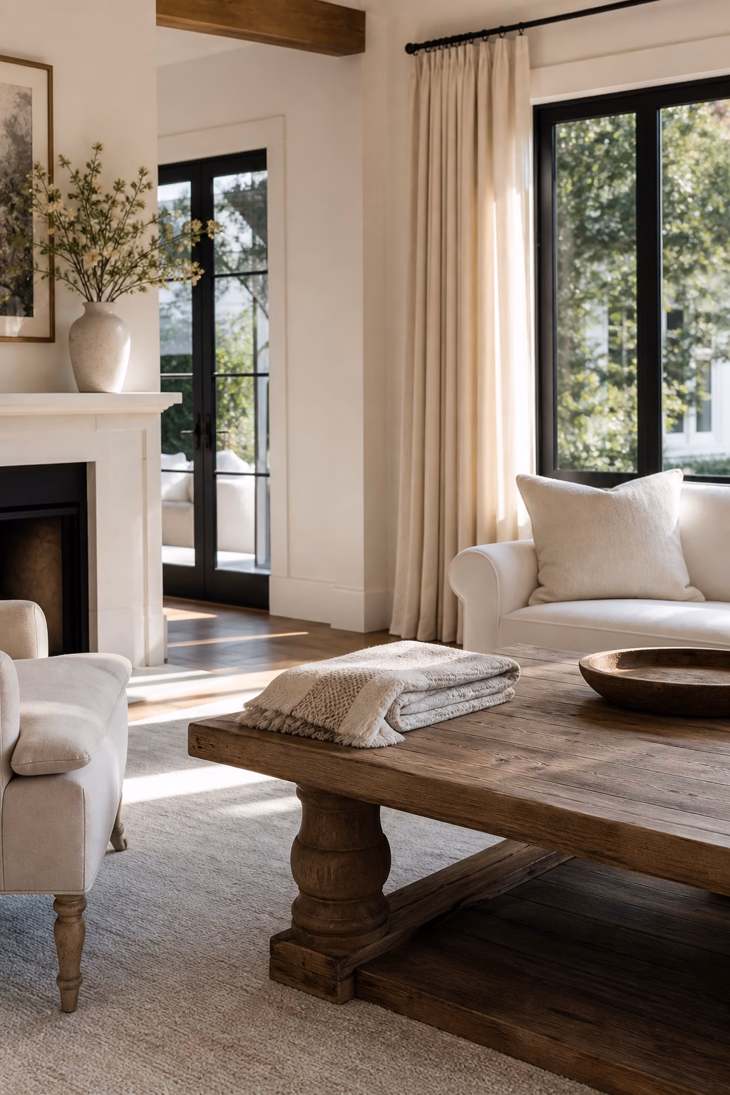 Spring living room refreshed by clearing heavy winter decor