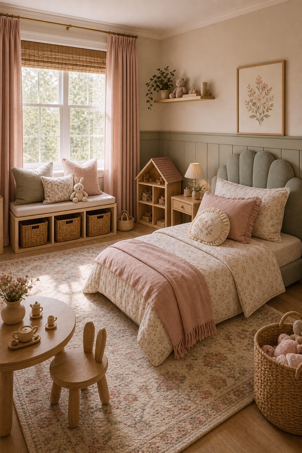 use soft color without overdoing pink shown in a polished toddler girl bedroom with realistic materials and natural light.