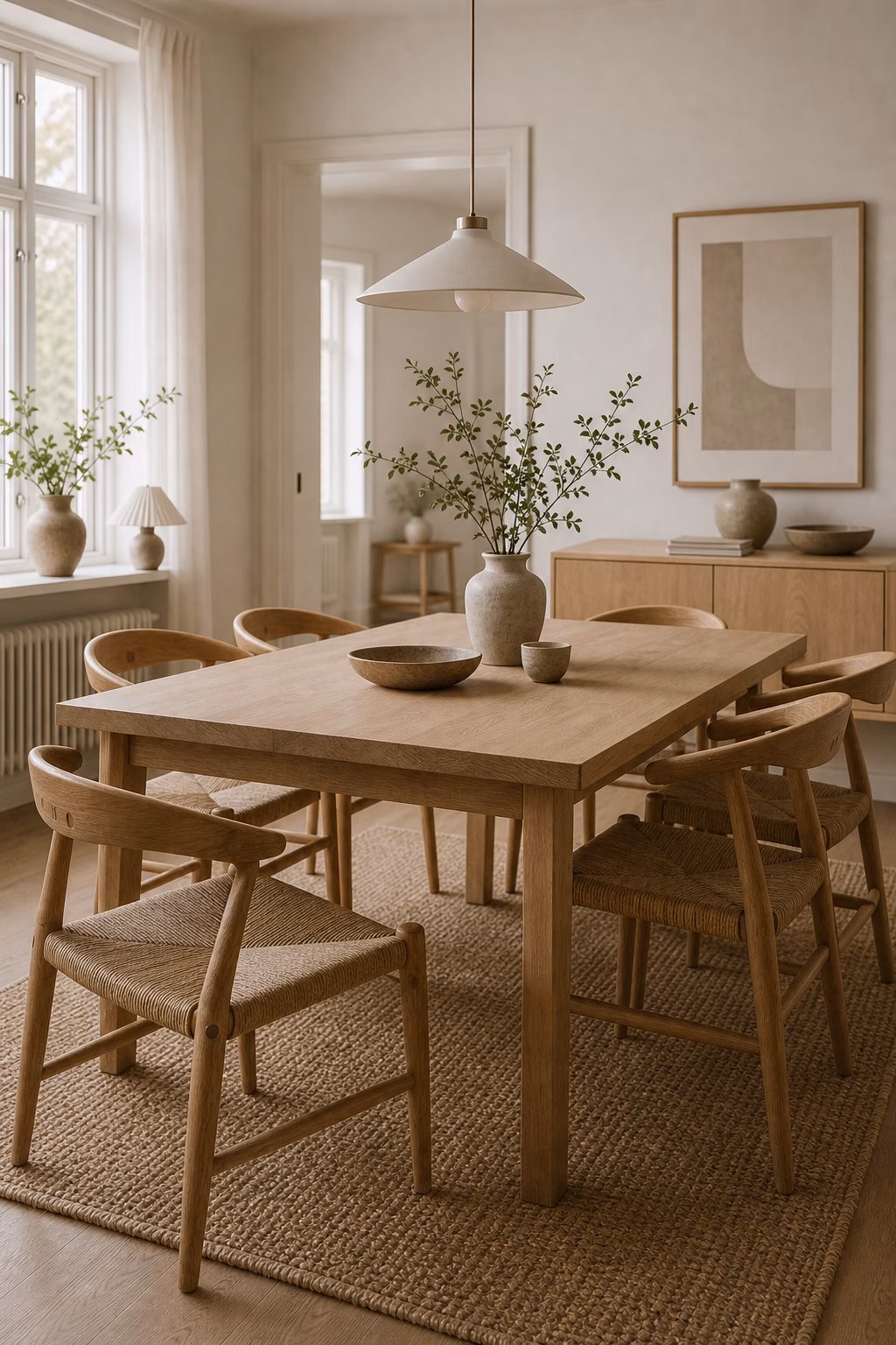 choose simple chairs with character shown in a polished Scandinavian dining room with realistic materials and natural light.