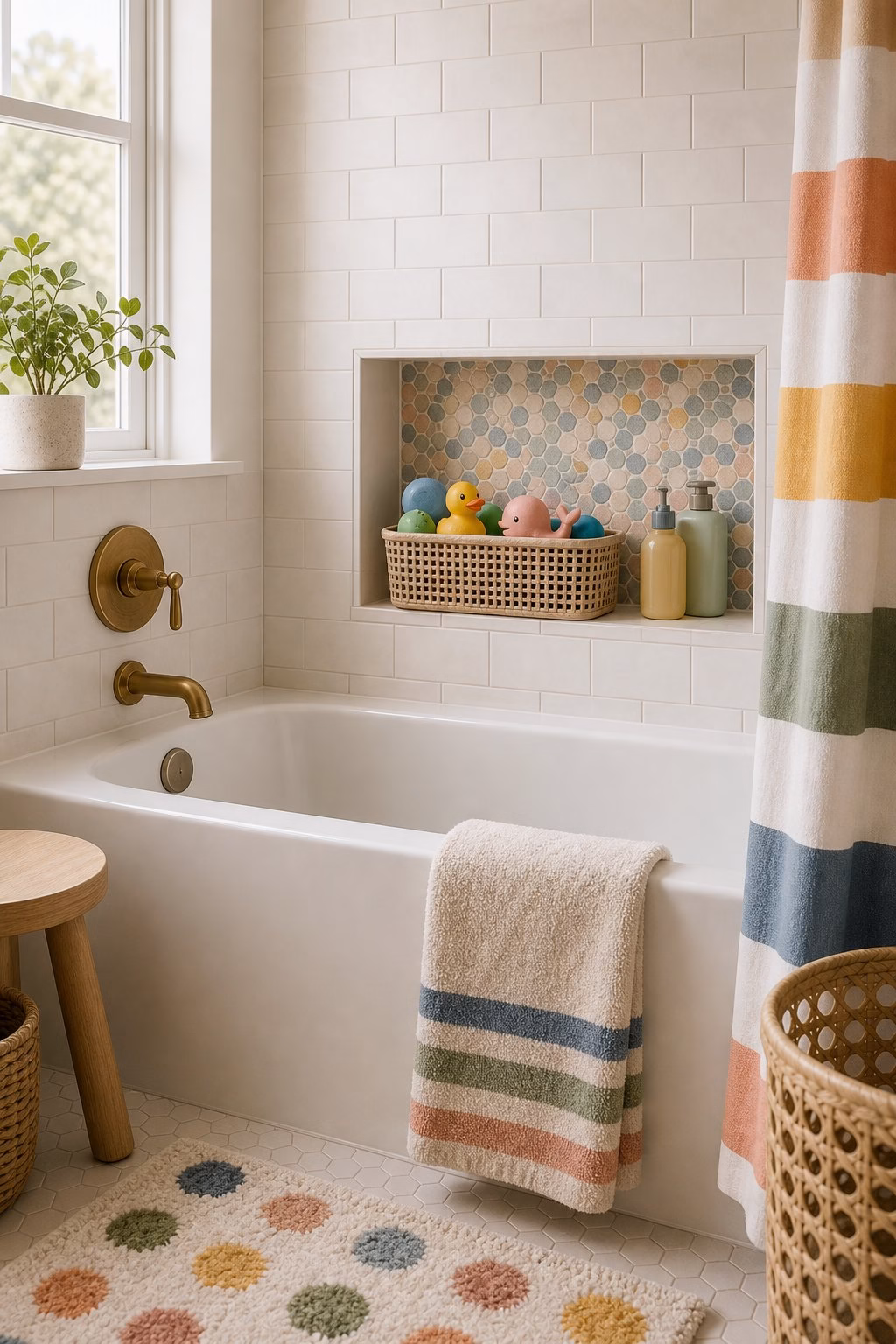 Bathroom remodel idea: frame a shower bench properly in a realistic modern bathroom.