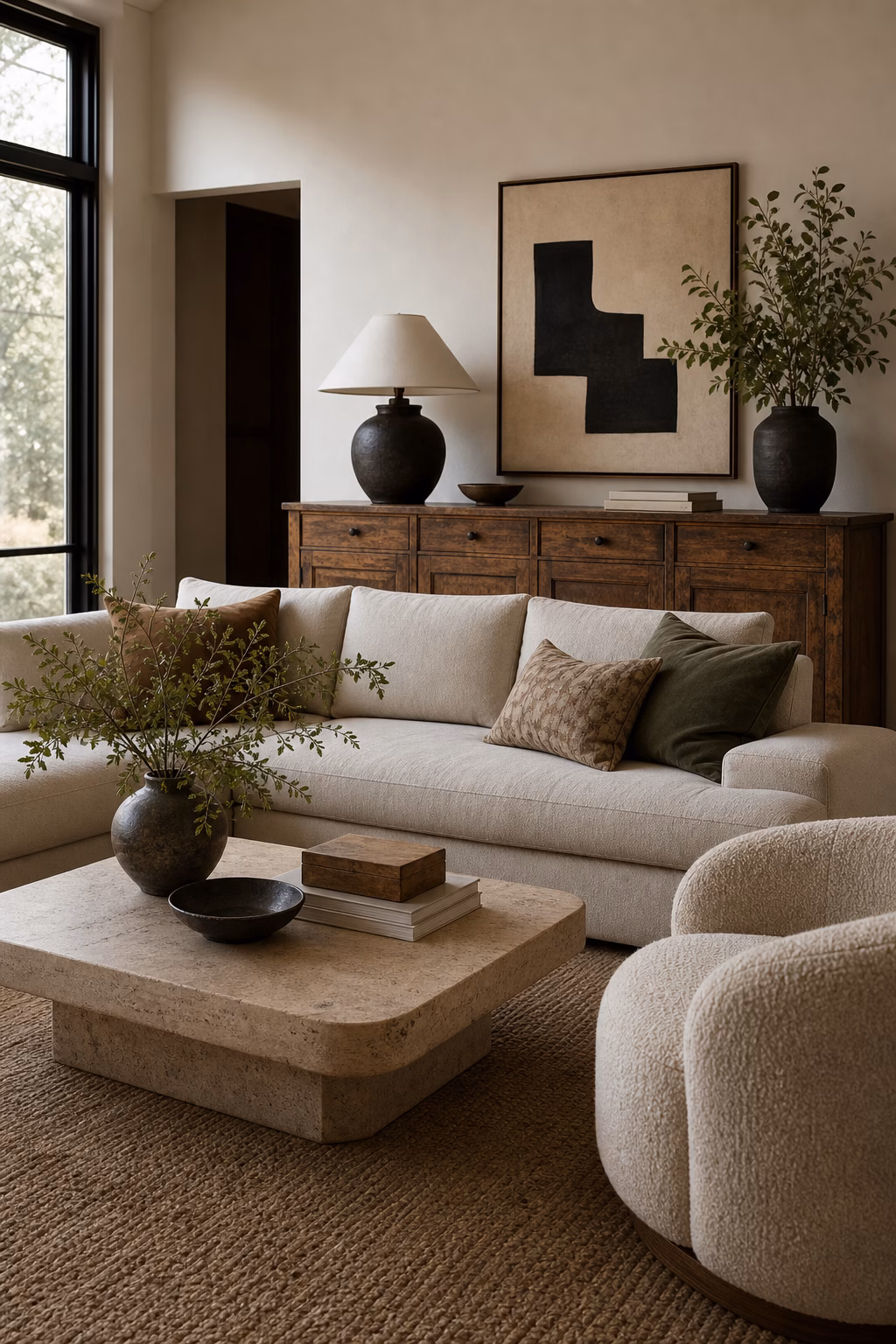 Vintage credenza adding character to a modern living room