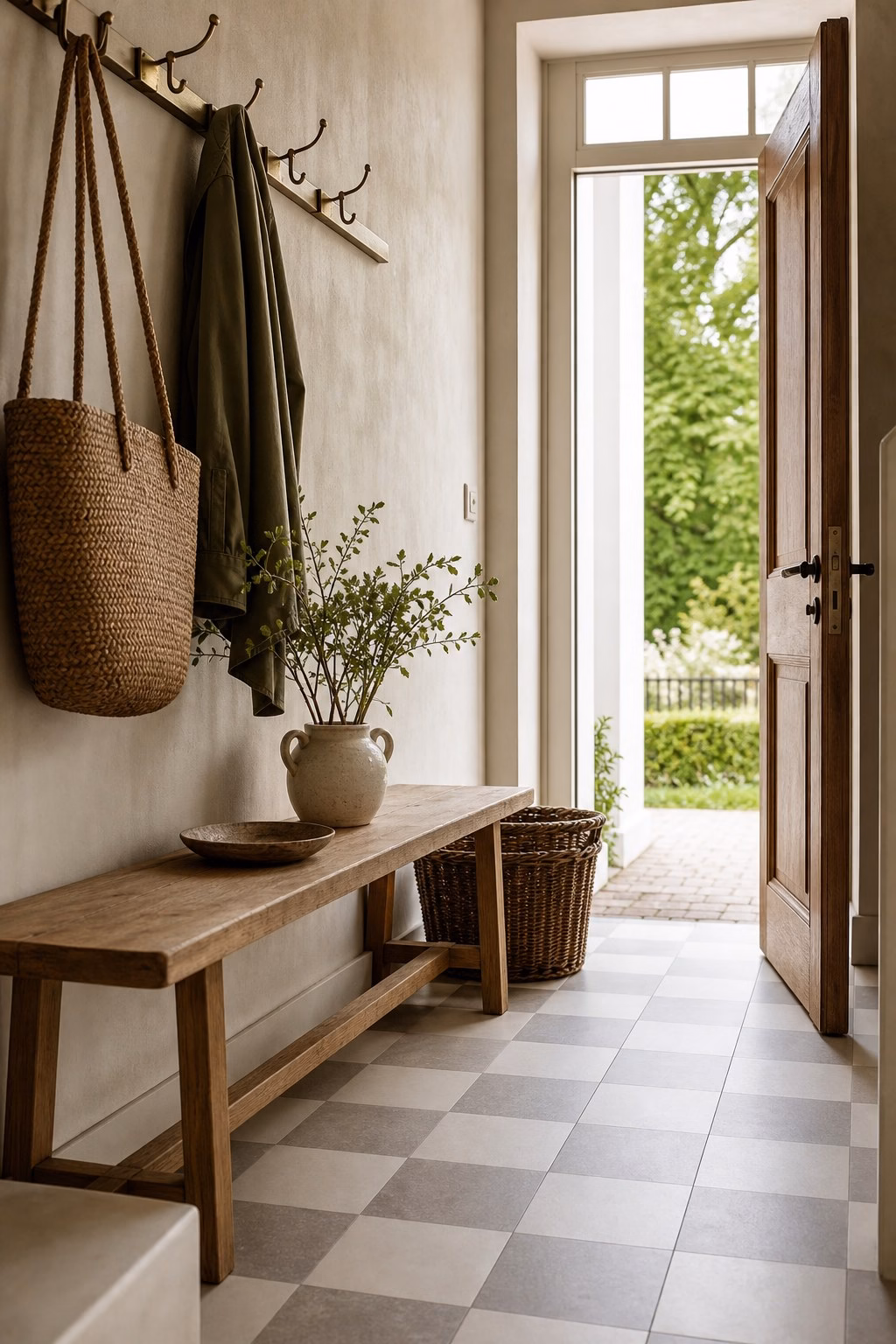 Soft checkerboard floor elevating a warm entry